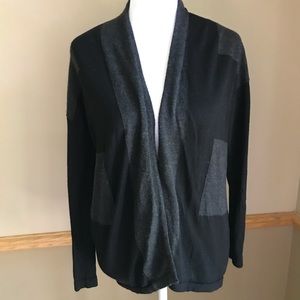 Eileen Fisher Black Gray Merino Wool Colorblock Open Cardigan Size Small Petite